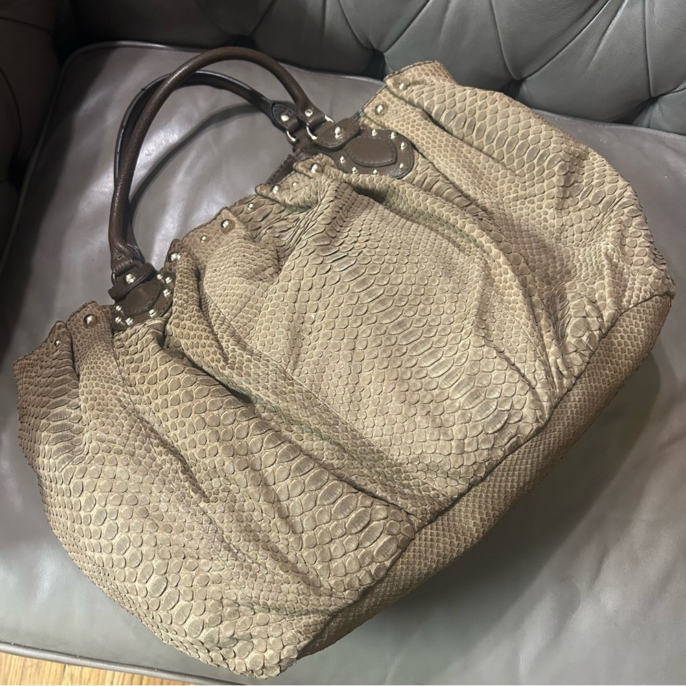 Gucci Studded Python Snake Leather Pelham Slouchy… - image 8